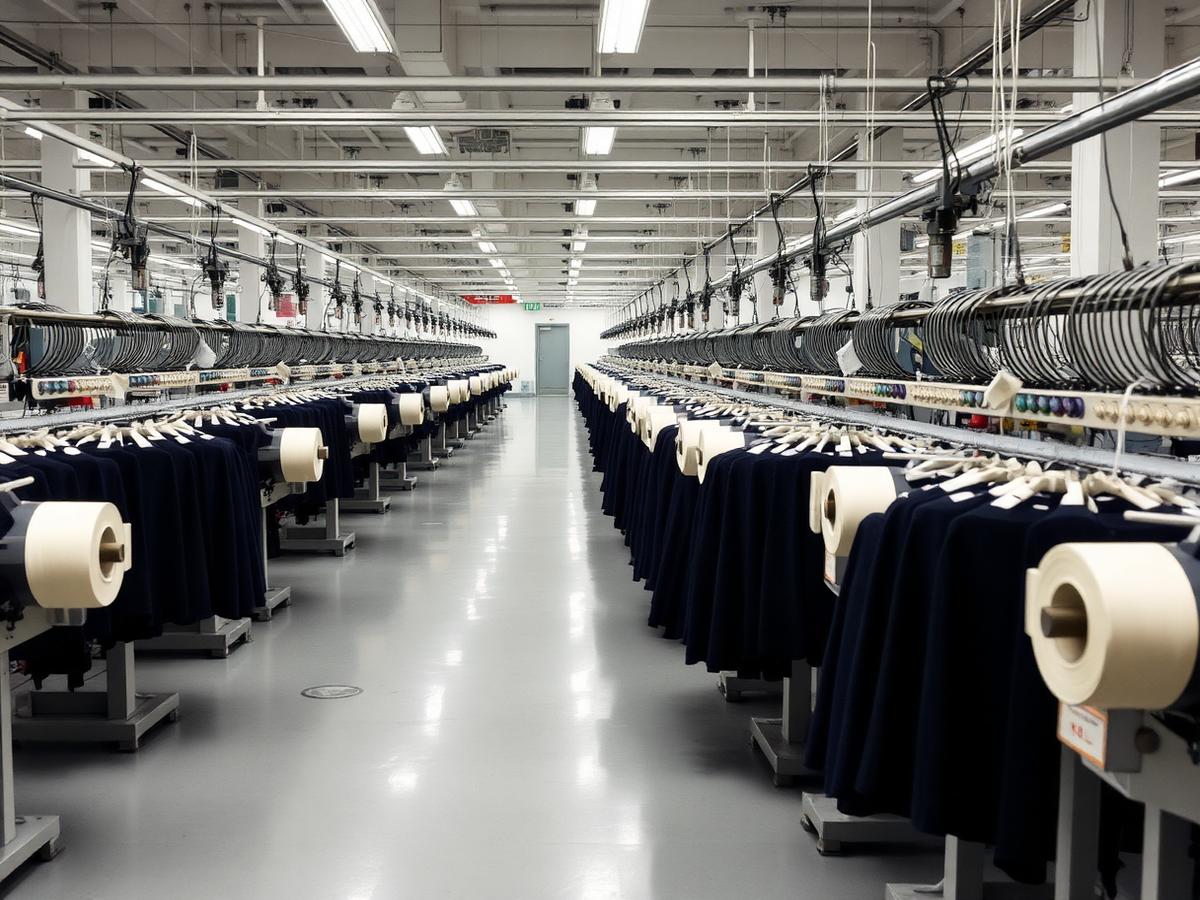 Industrial knitting machines on a garment factory floor in Pakistan